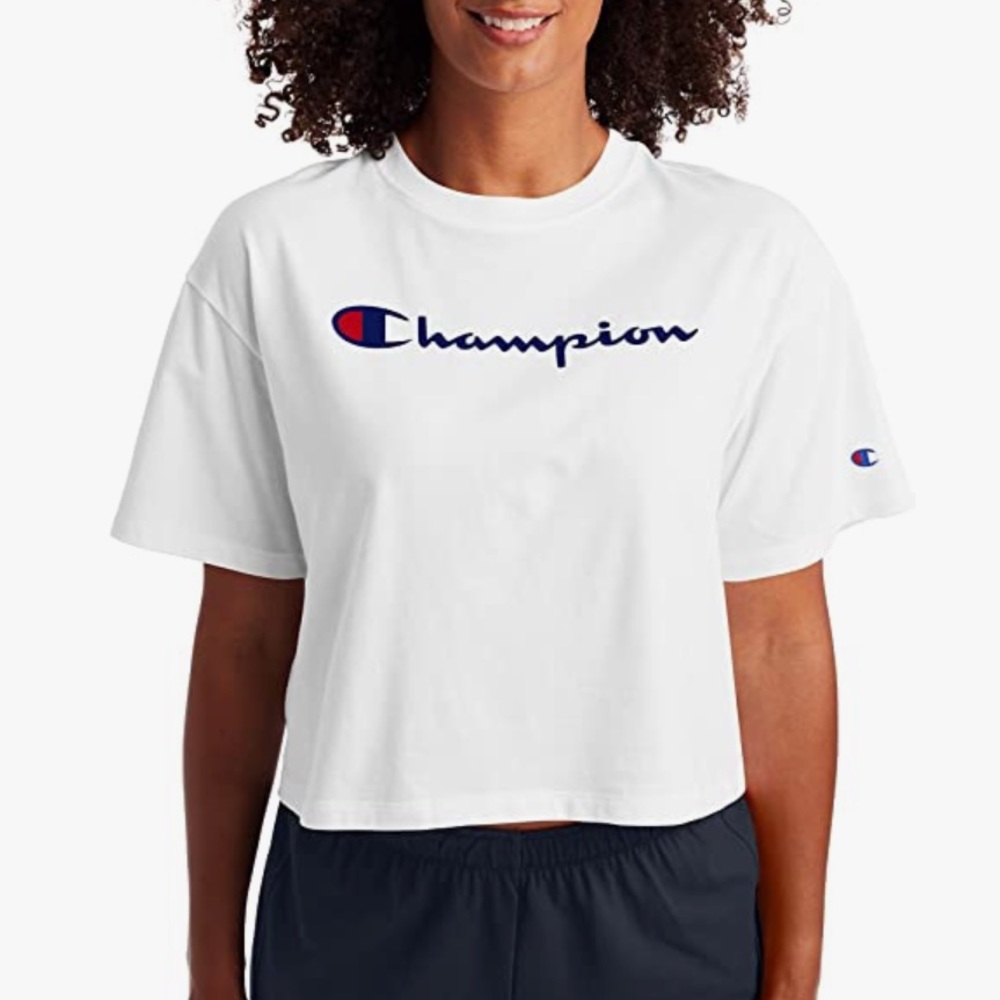 champion women’s cropped shirt sleeve logo boxy t-shirt